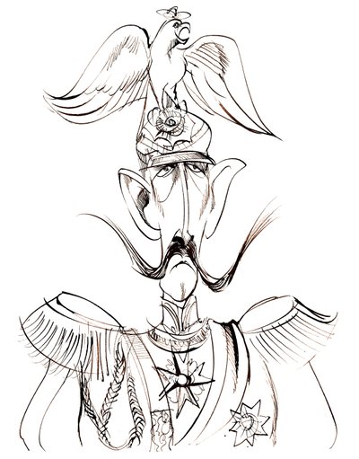 William II, Emperor of Germany; King of Prussia (1859-1941); caricature with eagle helmet by Neale Osborne